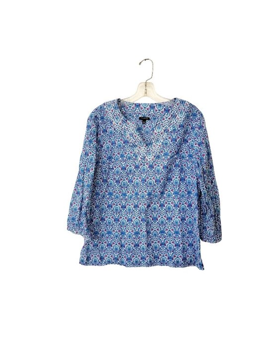 Talbots Tops - Talbots Blue Paisley Print Split Neck 3/4 Sleeve Blouse Women's Medium